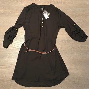 Tunic length black blouse with belt